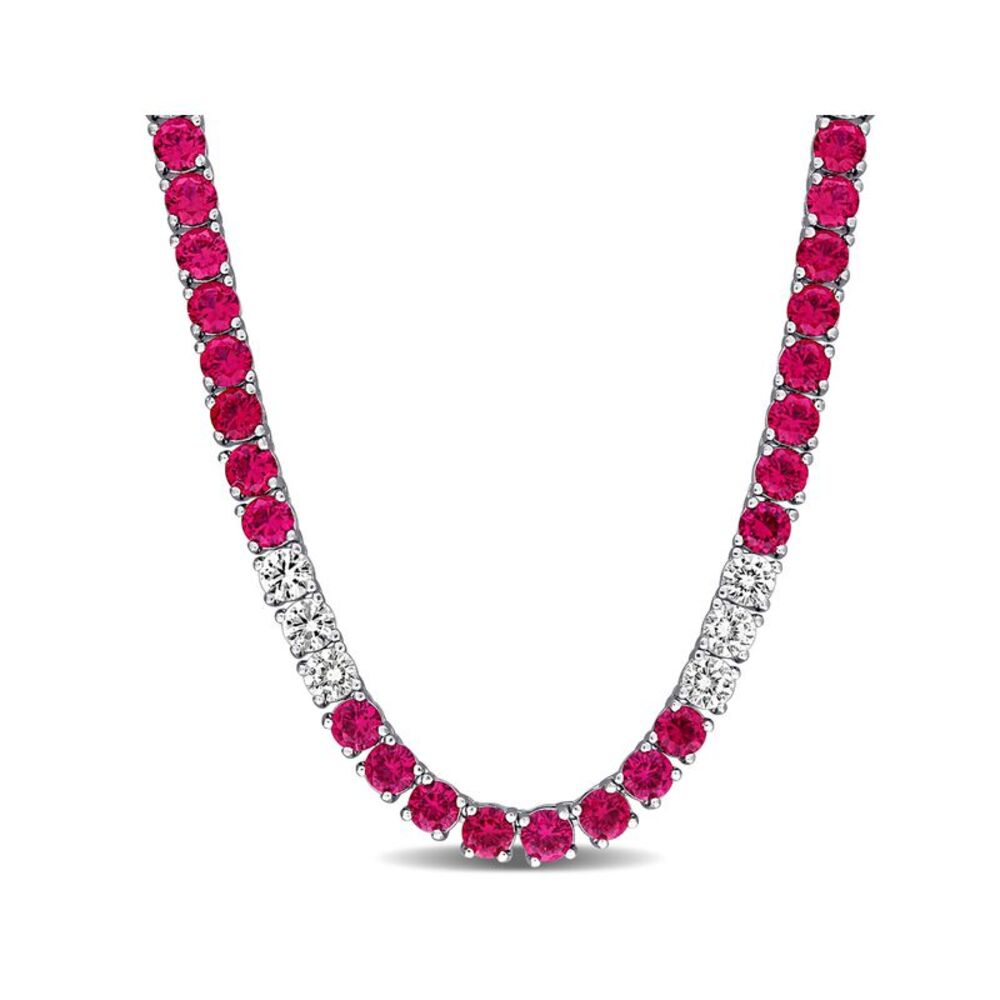 31.0 Carat (ctw) Lab-Created Ruby and White Sapphire Tennis Necklace Sterling S